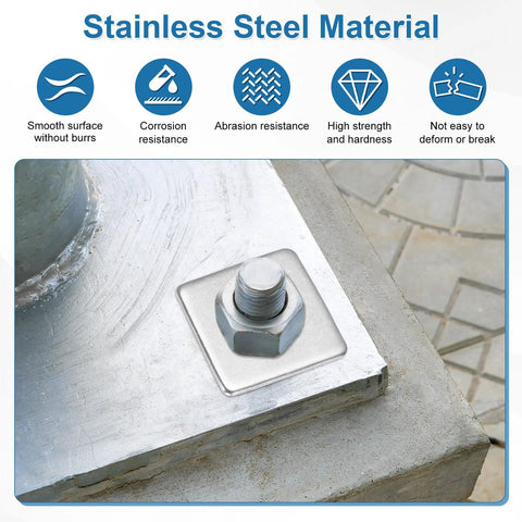 Stainless Steel Square Washer Plate Set For M8 Bolts 20x20mm 2mm Thick With 8mm Inner Diameter Ten Pack installed on a platform.