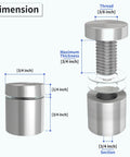 Stainless Steel 50 Pack Standoff Screws For Acrylic Signs 3/4 Inch Diameter And 3/4 Inch Length Silver Mounting Hardware dimensions