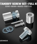 12 Pack Stainless Steel Standoff Screws With Wall Anchors And Rubber Pads For Sign Mounting Of Acrylic Signs Photo Frames And Advertising Boards Silver Three Quarter Inch By Nineteen Millimeter By Twenty Five Millimeter Durable Rustproof Indoor Outdoor, showing screw set components