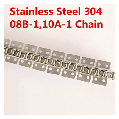 Stainless Steel Short Pitch Plate Conveyor Drive Roller Chain 08B-1 10A-1 With A1 A2 Attachments 1.5 Meter Length