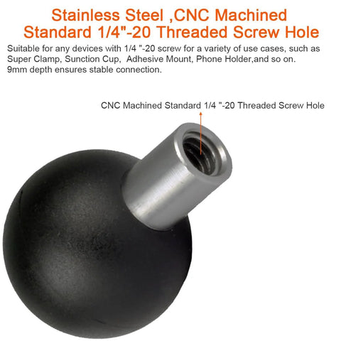 B Size One Inch Ball Adapter With One Quarter Twenty Female Threaded Hole For 1 Inch Ball Socket Arm Systems Stainless Steel And TPU Frame 25.4mm Ball for mounts