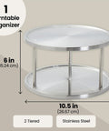 2-Tier Lazy Susan Spice Rack Organizer for Cabinet and Pantry, Stainless Steel, 10.5 Inch Diameter, showing dimensions and design features.