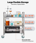 Sturdy Stainless Steel 3-Tier Rolling Cart With Lockable Wheels For Hospital Lab Clinic Kitchen Restaurant Salon Easy To Clean Medical Serving Trolley By VEVOR, loaded with lab equipment