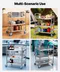 Sturdy Stainless Steel 3-Tier Rolling Cart With Lockable Wheels For Hospital Lab Clinic Kitchen Restaurant Salon Easy To Clean Medical Serving Trolley By VEVOR