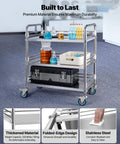 Sturdy Stainless Steel 3-Tier Rolling Cart With Lockable Wheels For Hospital Lab Clinic Kitchen Restaurant Salon Easy To Clean Medical Serving Trolley By VEVOR in a lab setting showing shelves and supplies.