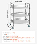 Sturdy Stainless Steel 3-Tier Rolling Cart With Lockable Wheels For Hospital Lab Clinic Kitchen Restaurant Salon Easy To Clean Medical Serving Trolley By VEVOR, side view.