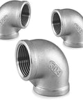 JoyTube Stainless Steel 304 Cast Pipe Fitting One Half Inch To One Half Inch Female To Female NPT Threaded 90 Degree Elbow Class 150 Pack Of 3 For Corrosion Resistant High Pressure Piping In Industrial Plumbing And Fluid Handling