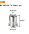 Rivet Nut Set Flat Head 3/8-16 Stainless Steel 304 Threaded Inserts Knurled Body, 50 Pcs Pro Grade, size dimensions shown
