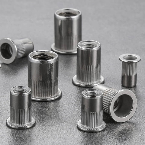 Rivet Nut 1/4 20 UNC Stainless Steel 304 100 Pcs Flat Head Rivnut Threaded Insert Knurled Body