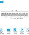 Durable 304 stainless steel 1/4-20 UNC fully threaded rods, 15 pieces at 2 inches each, shown with measurement details.