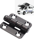 Close-up of AKLOSIPY stainless steel butt hinge with black finish and four mounting holes.