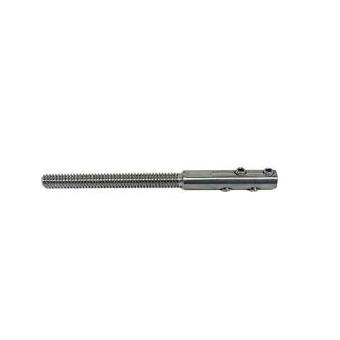 Stainless Steel T316 Marine 1/4-20 Set Screw Threaded Stud for 1/8 Inch Cable, side view displaying threaded and screw sections.