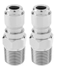 2 Pack NPT 3/8 Inch Pressure Washer Quick Connect Fittings Stainless Steel Male Adapters Plug For Cleaning Machines Up To 5000 PSI Heavy Duty Easy Connect Quick Disconnect Durable Corrosion Resistant High Flow