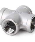 Front view of Two Pack Stainless Steel Four Way Pipe Fittings NPT Female Cross For One Half Inch Pipe Connections, 304 SS