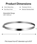 Stainless Steel Air Ducting Clamps Set Of 2, Adjustable 8 Inch Hose Clamps With Worm Drive, Silvery Grey, Product Dimensions