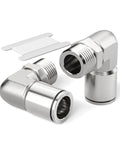 Sturdy Stainless Steel Pneumatic Male Elbow Push To Connect Fitting One Quarter Inch Tube Outer Diameter To One Quarter Inch NPT Thread 90 Degree Quick Connect Pack Of Two