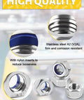 Image showing M12 Nylon Insert Hex Lock Nuts Set Of 10 DIN 985 Stainless Steel A2 Self Locking Nuts with nylon inserts and corrosion resistance.