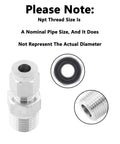 304 Stainless Steel Compression Fittings Imperial Straight Adapters NPT Three Eighths To One Quarter Inch with thread details