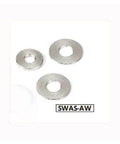 3 sizes of 10-Pack SWAS-5-10-2-AW NBK Stainless Steel Adjust Metal Washer -Made in Japan- on white background.
