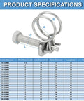 24 To 28 Millimeter Adjustable Double Wire Hose Clamp Set Of 10 Stainless Steel 304 Hose Clips with product specifications chart