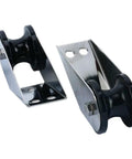 Angled side view of marine-grade stainless steel anchor roller brackets with black rollers for STLF-AR316