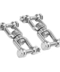 Two 304 stainless steel anchor swivel shackles with rotating rings, M10, marine grade for boat anchoring, front view.