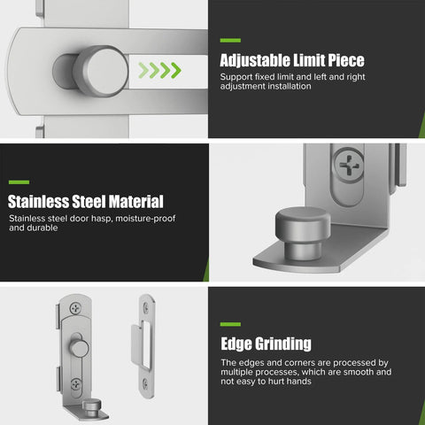 90 Degree Bifold Flip Door Latch in Stainless Steel 304 with edge grinding, adjustable limit piece, side view highlighting material.