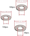 Stainless Steel Rivet Back-Up Washer Kit For 1/8, 5/32, 3/16 Inch Rivets, showing 100, 150, 50 pcs measurements for rivets