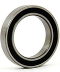SMR6701-2RS Stainless Steel Ball Bearing showing side view with black seal, ID 12mm, OD 18mm, Width 4mm.