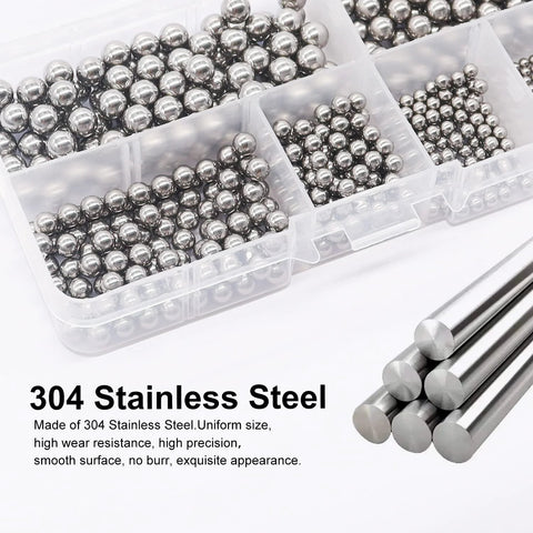 Premium 430 Piece Stainless Steel Ball Assortment Kit With Six Precision Sizes For Bearings And Bicycle And Auto Parts 1/4 Inch