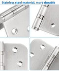 Close-up of 4 Inch Ball Bearing Door Hinges Stainless Steel Heavy Duty For Interior Doors, silver finish, set of 3.