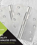Beefy Heavy Duty Stainless Steel Ball Bearing Door Hinges 5 By 4 Inch 6 Pack shown with water droplets, highlighting rust resistance