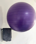 Wall Mounted Stainless Steel Exercise Ball Holder with purple yoga ball and towel, fits 13 to 34 inch balls, includes mounting hardware