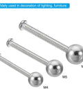 M4 By 8mm Ball Nut Knobs Set Of 8 With Female Threads In 304 Stainless Steel Silver Finish shown with M5 and M6 sizes for comparison