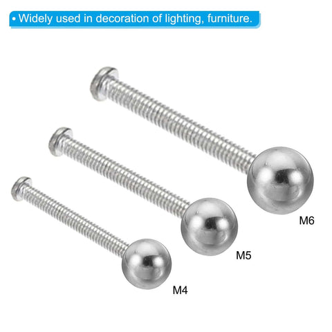 M4 By 8mm Ball Nut Knobs Set Of 8 With Female Threads In 304 Stainless Steel Silver Finish shown with M5 and M6 sizes for comparison