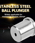 Stainless steel ball plunger for mechanical devices and clamps, emphasizing its use in precision applications.