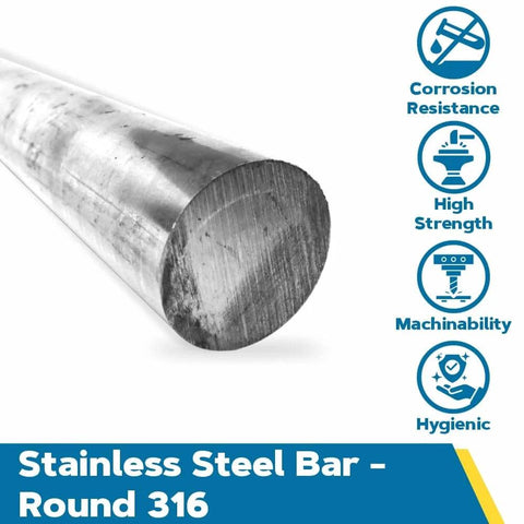 Beefy 316 Stainless Steel Round Bar 0.125 Inch Diameter 36 Inch Length Unpolished Mill Finish Annealed AMS 5648 Solid Metal Rod