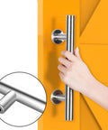 Sliding Barn Door Handle Double Sided Pull And Flush Embedded Invisible Stainless Steel on yellow door, hand gripping handle