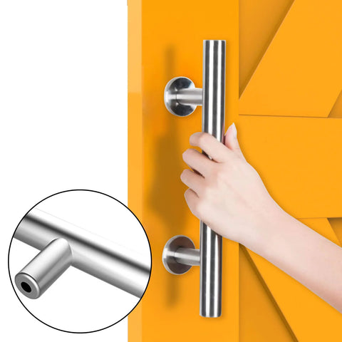Sliding Barn Door Handle Double Sided Pull And Flush Embedded Invisible Stainless Steel on yellow door, hand gripping handle