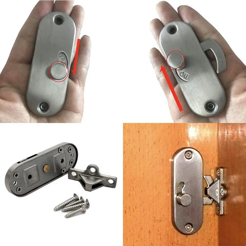 90 Degree Sliding Barn Door Latch Privacy Lock For Inside Doors Stainless Steel Sliding Bolt Lock with installation view
