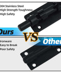 Comparison between Built Tough Heavy Duty 6.3 Inch Barrel Bolt Latch Sliding Gate Lock 304 Stainless Steel and generic ironware latch.