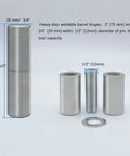 Beefy Heavy Duty Weld On Barrel Hinges Three Inch Long By Three Quarter Inch Wide 304 Stainless Steel 500 Lb Load Capacity