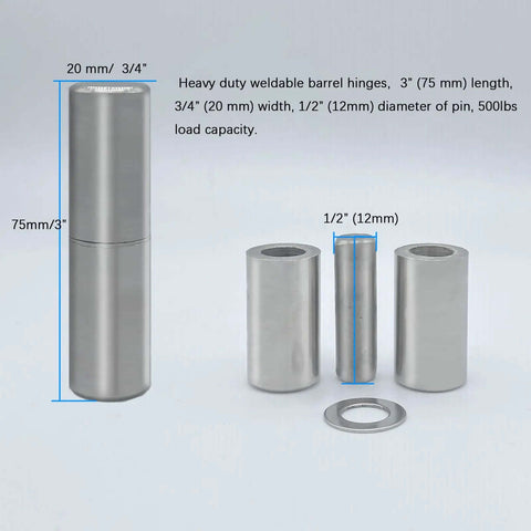 Beefy Heavy Duty Weld On Barrel Hinges Three Inch Long By Three Quarter Inch Wide 304 Stainless Steel 500 Lb Load Capacity