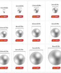 Chart showing sizes of Stainless Steel Bearing Ball Set With 620 Pieces In 12 Sizes 1mm 2mm 2.5mm 3mm 3.5mm 4mm 4.5mm 5mm 5.5mm 6mm 7mm 8mm