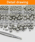 Assorted sizes of 304 stainless steel bearing balls in storage box from 840 Pcs Stainless Steel Bearing Balls Set For Bikes And Machinery Metric Precision Loose Ball Bearings In Assorted Sizes 2mm To 10mm 304 Stainless Steel High Hardness Low Friction Ideal For Bicycle Maintenance And Mechanical Projects