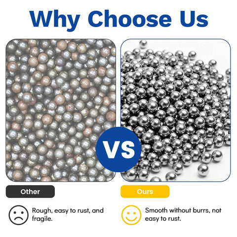 Comparison of low-quality balls vs Assorted 840 Pcs Stainless Steel Bearing Balls For Bikes, Metric Precision Ball Bearings, 304 stainless steel.