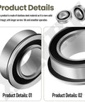 Close-up of stainless steel bearing from 2 Sets Upgrade Stainless Steel Front Axle And Bearing Conversion Kit For Mowers With 6 Inch Wheel Sleeves
