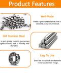Product features of 840 Pcs Stainless Steel Bearing Balls Set For Bikes And Machinery, showing polished balls, rods, and a bearing.
