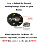 Diagram of USA Made Stainless Steel Wheel Bearing Protectors for Trailers and Boats Bearing Buddy 1938-SS showing dimensions