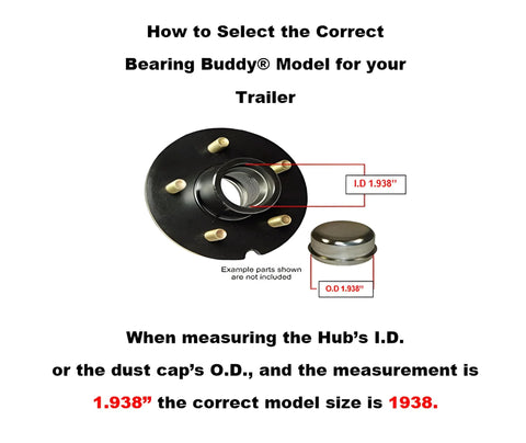 Diagram of USA Made Stainless Steel Wheel Bearing Protectors for Trailers and Boats Bearing Buddy 1938-SS showing dimensions